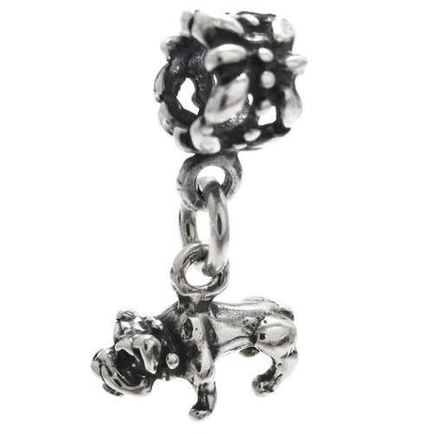 Bulldog Euro Bead Charm in 3D. Sterling Silver.