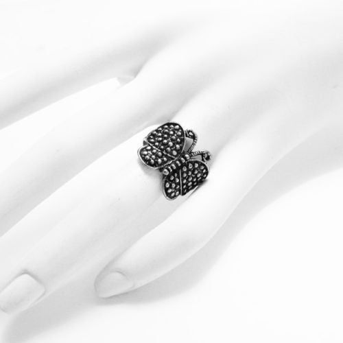 Beautiful Butterfly Ring with Studded Wings. Wholesale sterling silver rings. On hand.