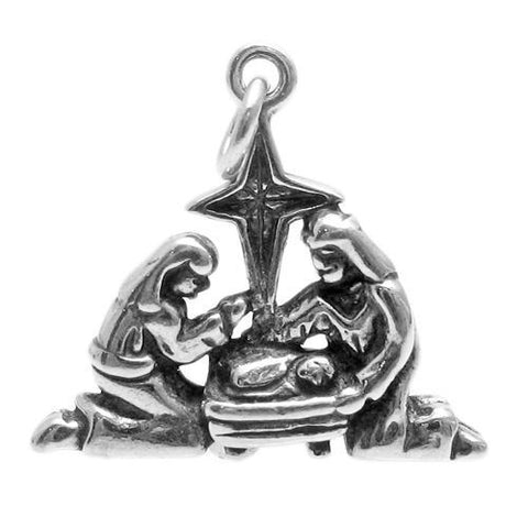 Baby Jesus Nativity Scene Charm in 3D. Sterling Silver