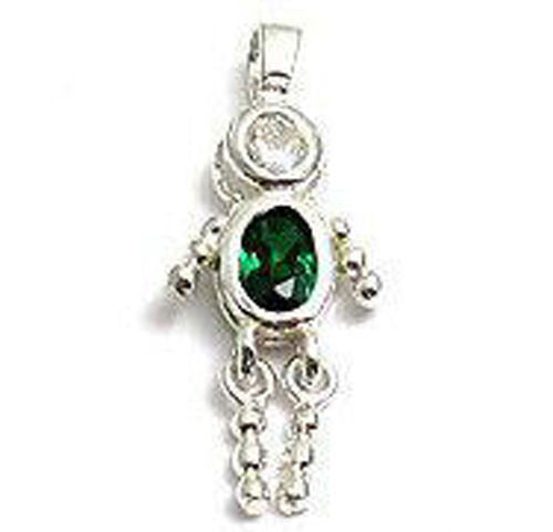 Boy Birthstone Charm with Oval CZ in Sterling Silver.