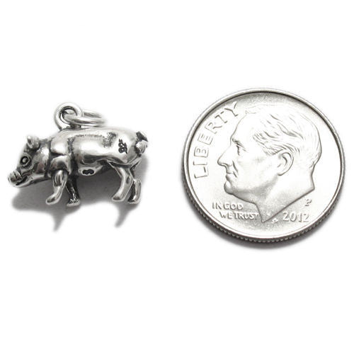 Pig Charm with Fine Detail in 3D Sterling Silver.