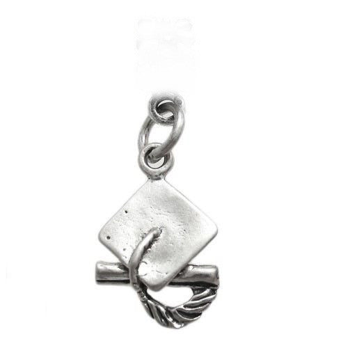 Graduation Cap Charm in 3D. Sterling Silver