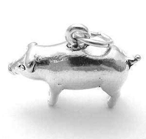 Pig Charm in Heavy 3D Sterling Silver.