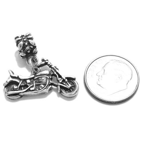 Cruiser Motorcycle Charm with Euro Bead. Sterling Silver
