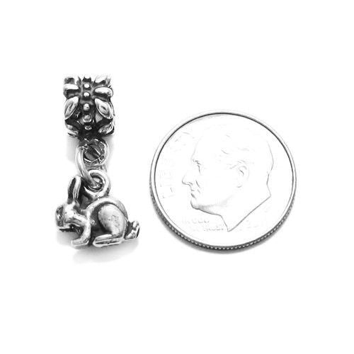 Rabbit Euro Bead Charm in 3D Sterling Silver.