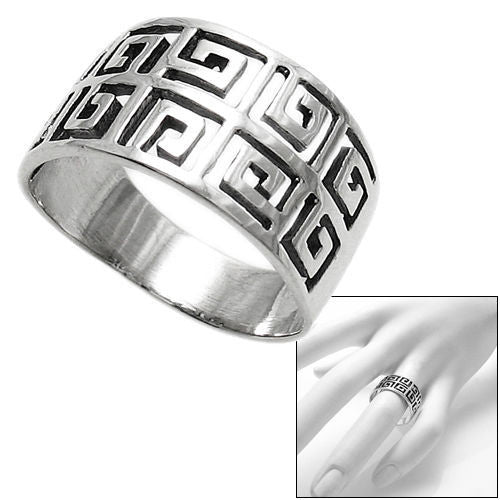 Ancient Greek Key symbol in a double band ring. Wholesale Sterling Silver Rings. Combo photo.
