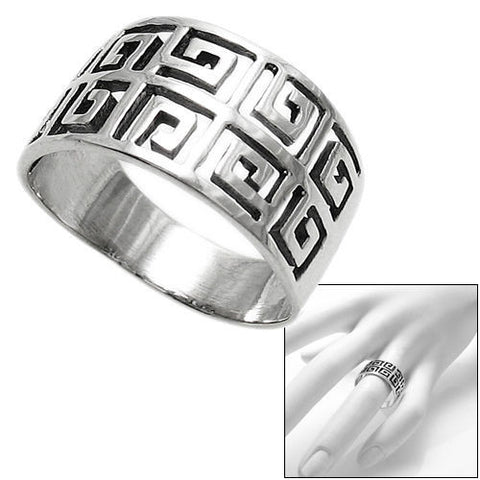 Ancient Greek Key symbol in a double band ring. Wholesale Sterling Silver Rings. Combo photo.