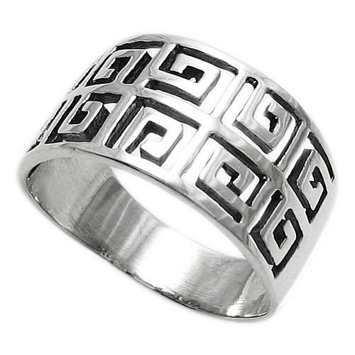 Ancient Greek Key symbol in a double band ring. Wholesale Sterling Silver Rings. Diagonal photo.