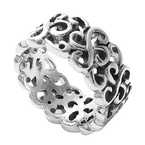 Band ring composed of crossed scrolls repeated throughout the band. Wholesale Sterling Silver Rings. Main photo.