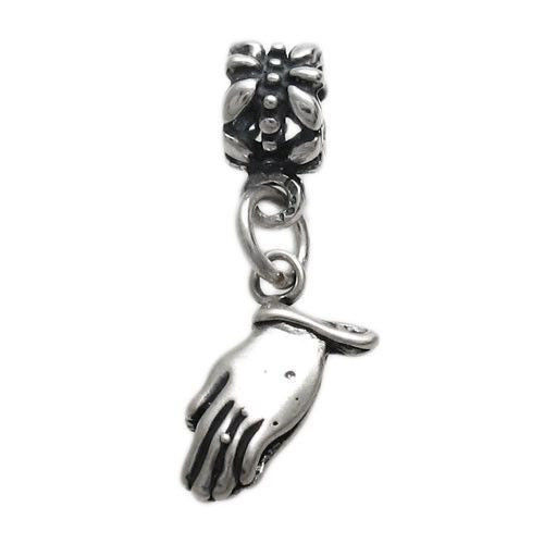 Hands in Prayer with Euro Bead. Charm in Sterling Silver