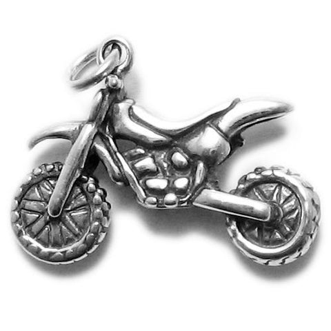 Dirt Bike Charm in 3D. Sterling Silver