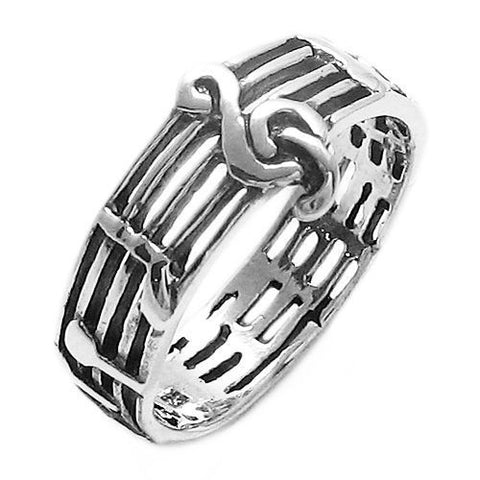 Treble Clef & Musical Notes on Staff Ring. Wholesale sterling silver rings. Main photo.