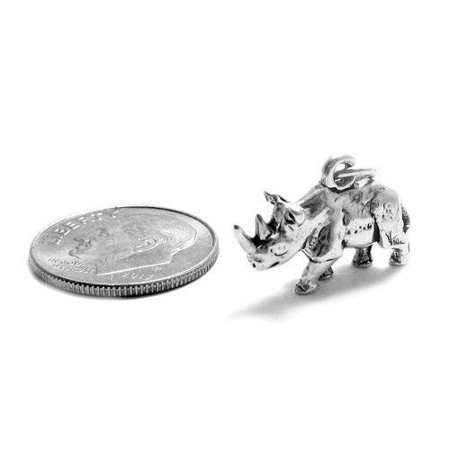 Rhinoceros Charm in Heavy 3D Sterling Silver.