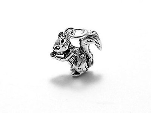 Charming and Adorable Squirrel Charm in 3D Sterling Silver.