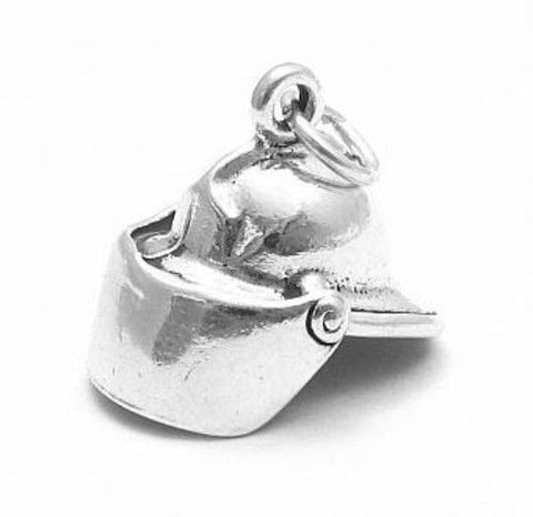 Firefighter Helmet Charm in 3D. Sterling Silver
