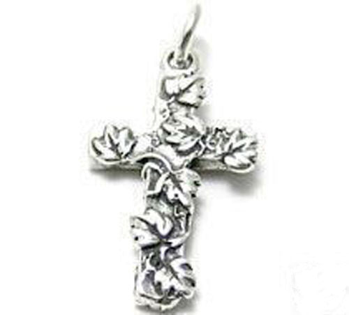 Cross w/ Climbing Leaves Charm in Sterling Silver