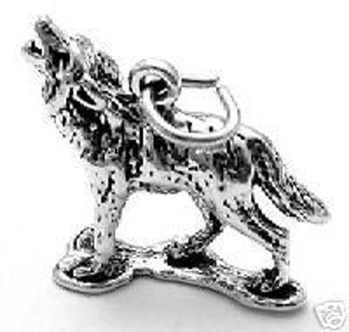 Howling Wolf Charm in 3D Sterling Silver.