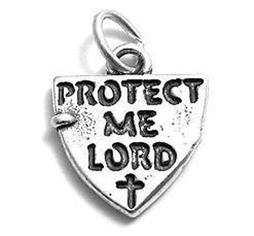 "Protect Me Lord" on Shield Charm in Sterling Silver