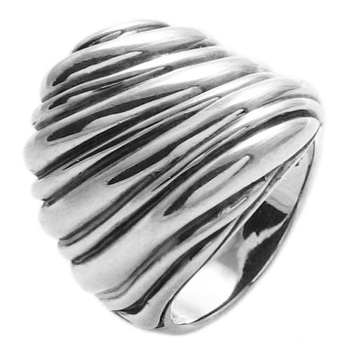 Modern style Shrimp Ring with Ridged Bands. Wholesale sterling silver jewelry. Diagonal photo.