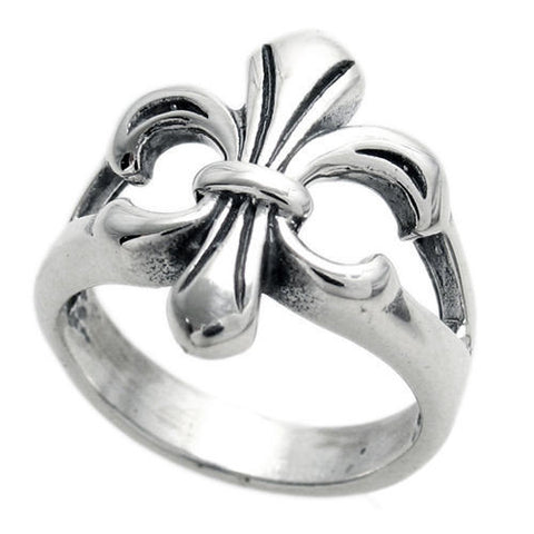 Beautiful rendition of the traditional French Fleur-de-Lis. Wholesale Sterling Silver Rings. Main Photo.