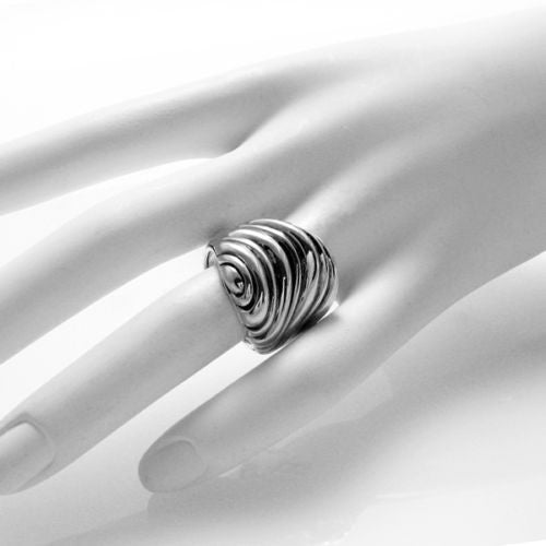 Modern style Shrimp Ring with Ridged Bands. Wholesale sterling silver jewelry. On hand.