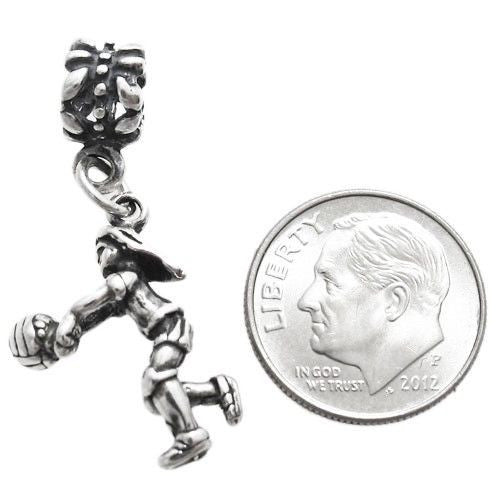 Girl Volleyball Player Charm with Euro Bead. 3D Sterling Silver