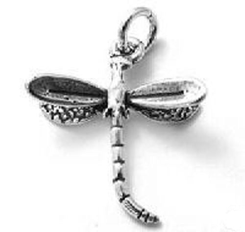Dragonfly Charm in 3D. Small in Sterling Silver.