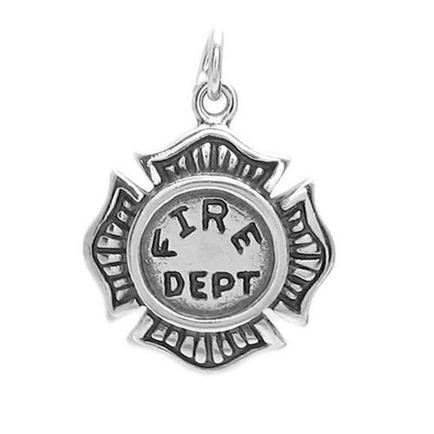 Firefighter's Crescent Maltese Cross Badge Charm. Sterling Silver