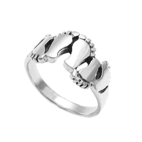 Adorable Large and Small Footprints Ring. Wholesale Sterling Silver Rings. Main photo.