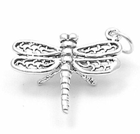 Dragonfly Charm in 3D.  Sterling Silver.