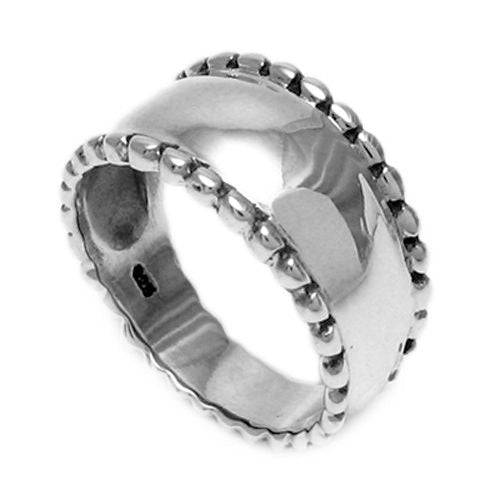 Mirror polished band ring with beaded (large milgrain) edge. Wholesale Sterling Silver Rings.