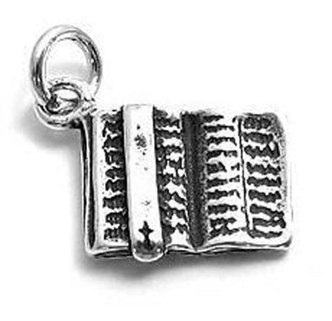 Open Holy Bible Charm in 3D. Sterling Silver