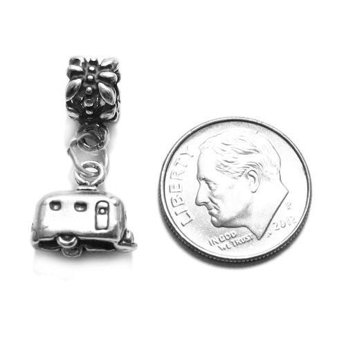 RV Camper Trailer Charm with Euro Bead in Sterling Silver