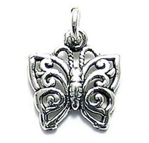 Butterfly Charm with Frond Wing Pattern in Sterling Silver.