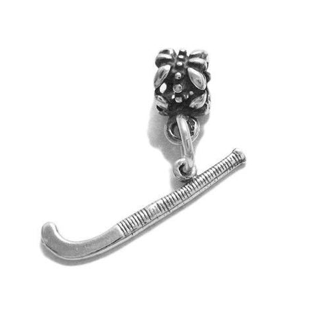 Field Hockey Stick with Euro Bead. Charm in Sterling Silver
