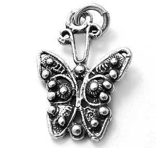 Butterfly Charm with Balled Wings in Sterling Silver.