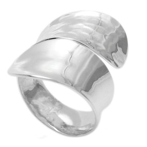 Large Sterling Silver Ladies' Hammered & Polished Wrap Band Ring