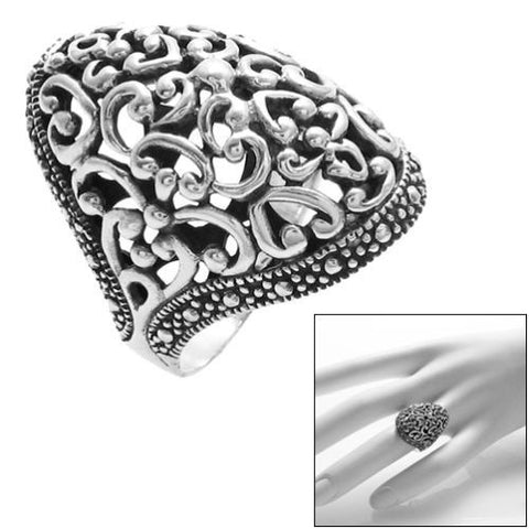 Aristocratic Rounded Filigree Long Ring with Beaded Border. Wholesale Sterling Silver Rings. Main photo.