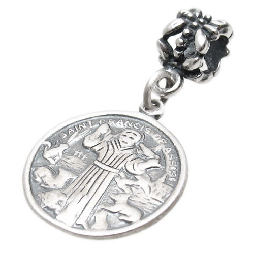 St. Francis of Assisi Medal w/ Euro Bead in Sterling Silver