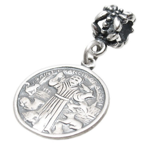 St. Francis of Assisi Medal w/ Euro Bead in Sterling Silver