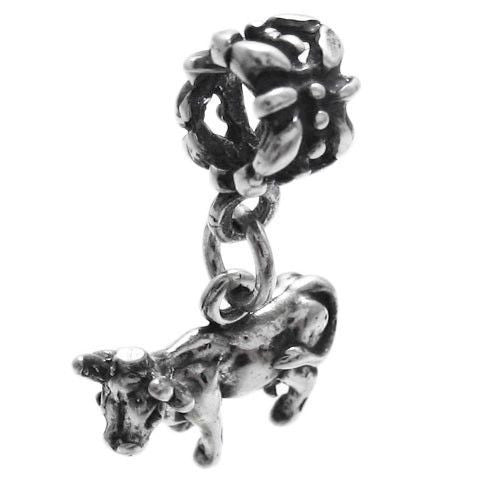 Cow Euro Bead Charm in 3D Sterling Silver.