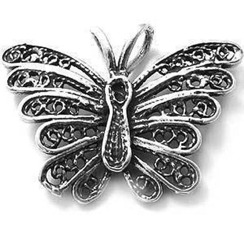 Butterfly Charm with Filigree Wings in Sterling Silver.