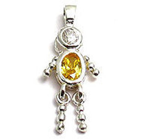 Boy Birthstone Charm with Oval CZ in Sterling Silver.
