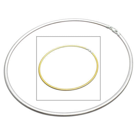 Sterling Silver Domed Reversible Gold and Silver Omega Chain Necklace 4mm. Available in 16" Lengths.