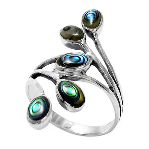Captivating Wrap Ring with 5 Abalone Stones. Wholesale sterling silver rings. Main photo.