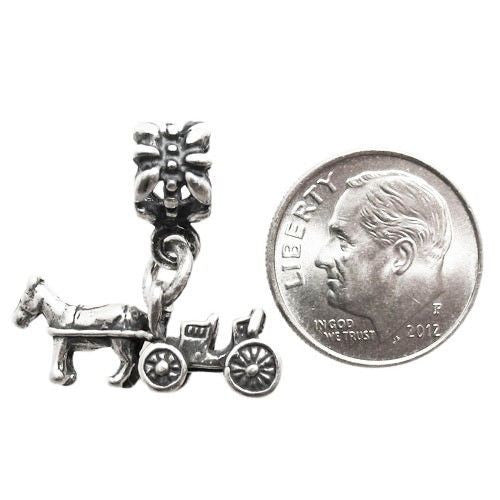 Horse & Buggy 3D Charm with Euro Bead. Sterling Silver