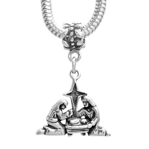 Baby Jesus Nativity Scene with Euro Bead. Charm in Sterling Silver