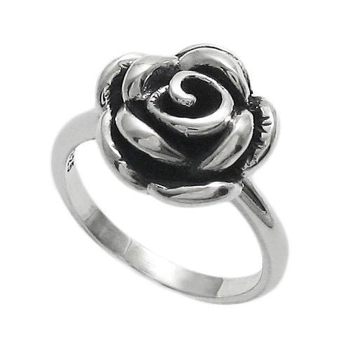 Elegant Single Rose in Bloom Ring. Wholesale Sterling Silver Rings. Main photo.