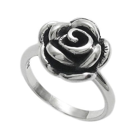 Elegant Single Rose in Bloom Ring. Wholesale Sterling Silver Rings. Main photo.