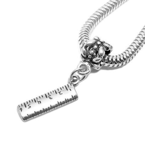 School Ruler Charm with Euro Bead. Sterling Silver
